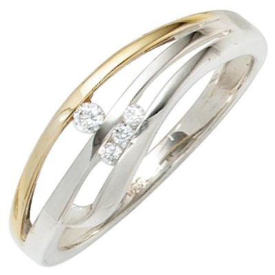 Damen Ring 925 Sterling Silber bicolor 4 Zirkonia | 40790 / EAN:4053258239995