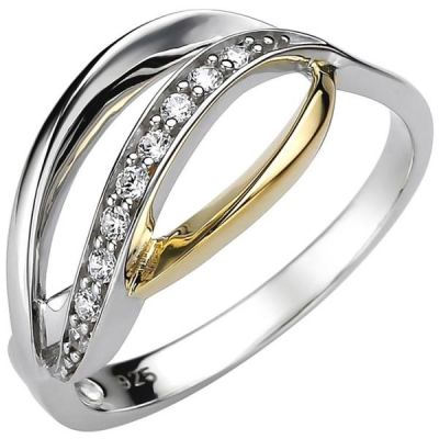 Damen Ring 925 Sterling Silber bicolor 9 Zirkonia | 52700 / EAN:4053258503232