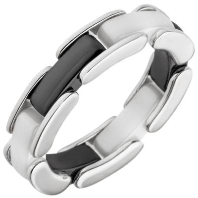 Damen Ring 925 Sterling Silber mit schwarzer und weißer Keramik | 53492 / EAN:4053258526200
