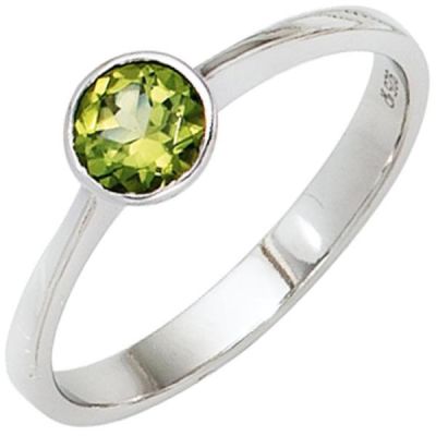 Damen Ring 925 Sterling Silber rhodiniert 1 Peridot grün | 40320 / EAN:4053258237755