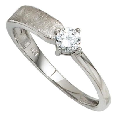 Damen Ring 925 Sterling Silber rhodiniert eismatt 1 Zirkonia | 40741 / EAN:4053258239858