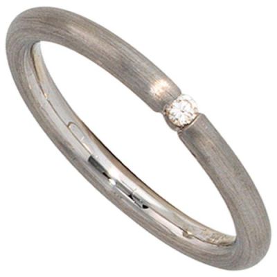 Damen Ring 925 Sterling Silber rhodiniert matt 1 Diamant Brillant | 37963