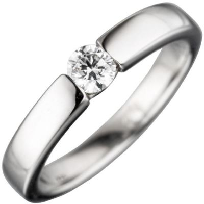 Damen Ring 925 Sterling Silber rhodiniert mit 1 Zirkonia | 44959 / EAN:4053258292570
