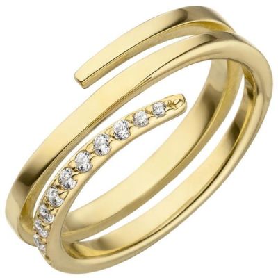 Damen Ring 925 Sterling Silber vergoldet 11 Zirkonia Spiralring Spirale | 51125 / EAN:4053258364581