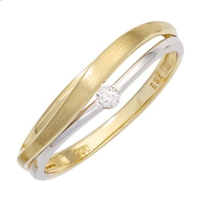 Damen Ring aus 585 Gelbgold Weißgold bicolor matt 1 Diamant Brillant | 42160 / EAN:4053258246061