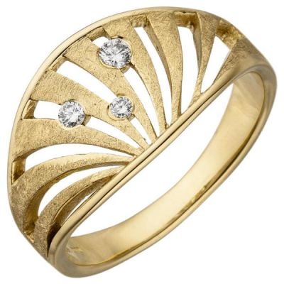 Damen Ring aus 585 Gold Gelbgold eismatt 3 Diamanten | 52549 / EAN:4053258470701