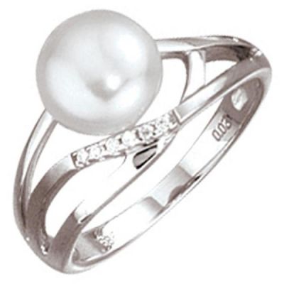 Damen Ring aus 585 Weißgold 1 Perle 6 Diamanten | 32577 / EAN:4053258059197