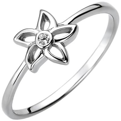 Damen Ring Blume 925 Sterling Silber 1 Zirkonia | 52669 / EAN:4053258505311