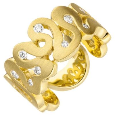Damen Ring breit 585 Gold Gelbgold matt 10 Diamanten Brillanten | 50339 / EAN:4053258352533
