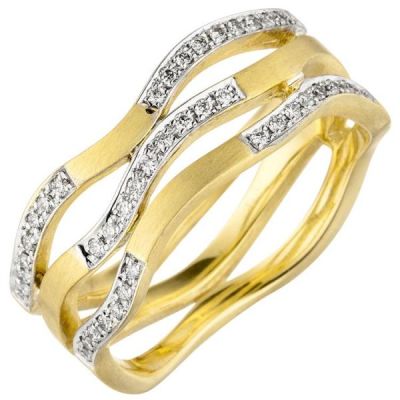 Damen Ring breit 585 Gold Gelbgold matt 42 Diamanten Brillanten | 50343 / EAN:4053258352595