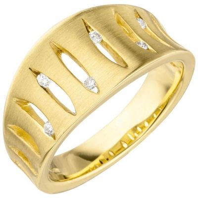 Damen Ring breit 585 Gold Gelbgold matt 6 Diamanten Brillanten | 50338 / EAN:4053258352458
