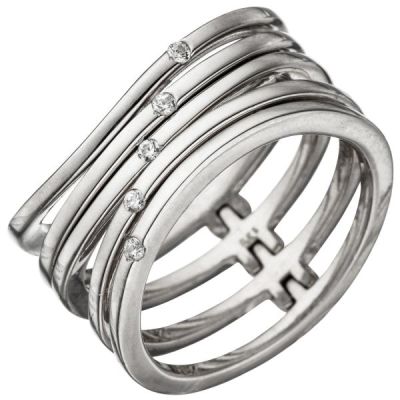 Damen Ring, breit mehrreihig 925 Sterling Silber 5 Zirkonia Silberring | 46300