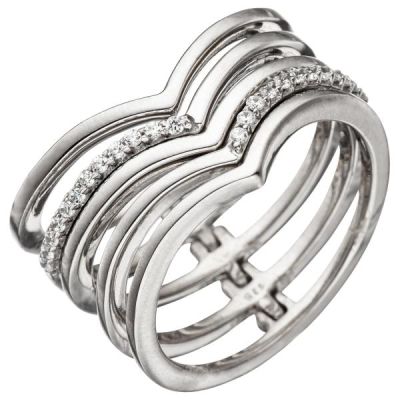 Damen Ring breit mehrreihig 925 Sterling Silber mit Zirkonia Silberring | 46299