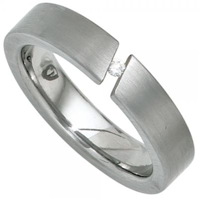 Damen Ring Edelstahl mattiert 1 Diamant Brillant 0,03ct. Größe 54 | 40871-54 / EAN:4053258240380