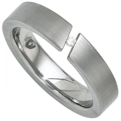 Damen Ring Edelstahl mattiert 1 Diamant Brillant 0,03ct. Größe 56 | 40871-56 / EAN:4053258240397