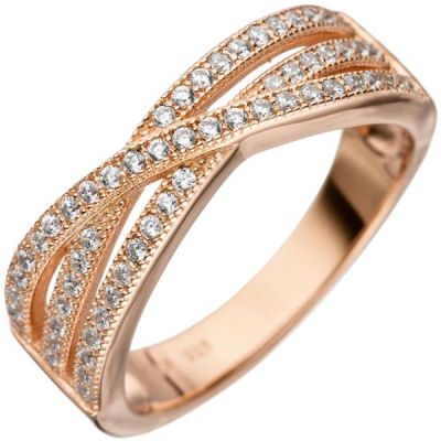 Damen Ring mehrreihig 925 Sterling Silber rotgold vergoldet mit Zirkonia | 47248 / EAN:4053258313220