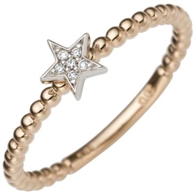 Damen Ring Stern 585 Rotgold Weißgold bicolor 6 Diamanten | 50428 / EAN:4053258348802