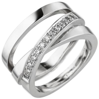 Damen Ring verschlungen 585 Gold Weißgold 12 Diamanten | 49221 / EAN:4053258344644