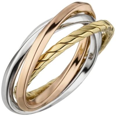 Damen Ring verschlungen 925 Sterling Silber tricolor dreifarbig | 51129 / EAN:4053258364871