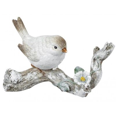 Deko-Figur Vogel auf einem Zweig Herbstdeko weiß grau geeist 21 cm groß | 11675930 / EAN:4260660216869