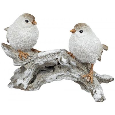 Deko-Figur Vogel-Paar auf einem Ast Herbstdeko Gartendeko weiß grau geeist 21 cm | 11675934 / EAN:4260660216876