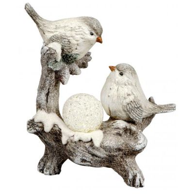 Deko-Figur Vogel-Paar mit LED-Licht-Kugel und Timerfunktion weiß grau 16 x 20 cm | 11675702 / EAN:4260632138243