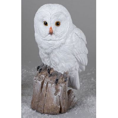 Deko-Figur Wintereule auf einem Baumstamm, weiß 23 cm | 11497841 / EAN:4025809721068