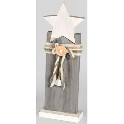 Deko-Ständer aus Holz mit Stern weiß grau, 44 cm | 11546964 / EAN:4260491143778
