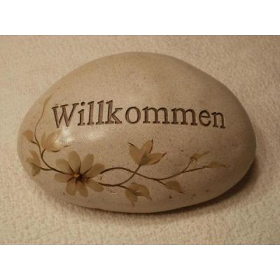 Deko-Stein mit dem Aufdruck WILLKOMMEN und Blumenmuster | 939 / EAN:4019581169309