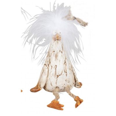 Deko-Vogel Funny Bird mit Kunst-Federn Kantensitzer-Figur beige stehend 13  cm