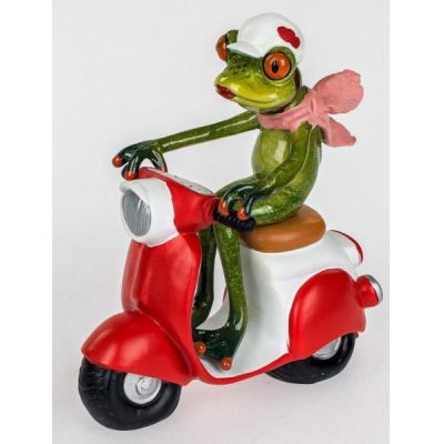 Dekofigur Frosch auf einem Roller, grün rot, 15x16 cm | 11600155 / EAN:4260578014984