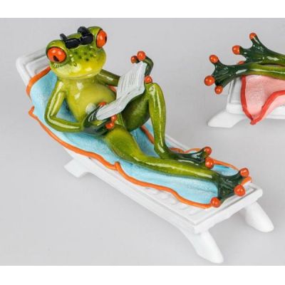 Dekofigur lustiger Frosch als Urlauber auf Liege, 19 x 10 cm | 11600164 / EAN:4260578015073