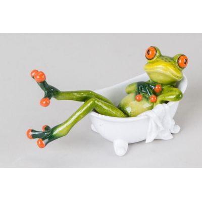 Dekofigur lustiger Frosch in einer Badewanne, 16 cm | 11600340 / EAN:4025809717801