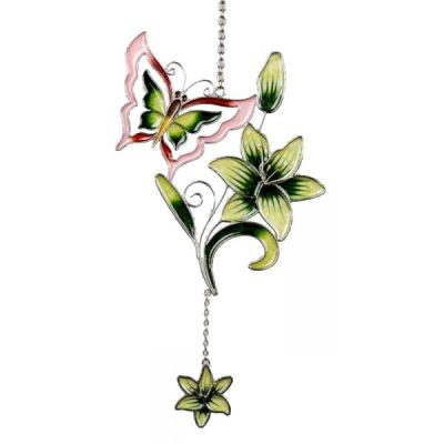 Dekohänger Glasbild Tiffany Schmetterling mit Blume, grün, 35x15 cm | 11598838 / EAN:4260578013345