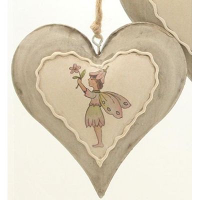DIO Dekohänger Herz mit Elfe aus Metall, grau/creme/grün/pink, 10 x 10 cm | 11568033 / EAN:4041041588863