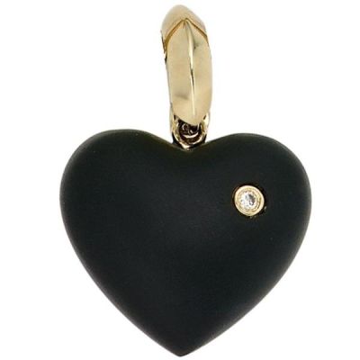 Einhänger Anhänger Herz 585 Gelbgold 1 Onyx schwarz 1 Diamant Brillant | 34598 / EAN:4053258060629