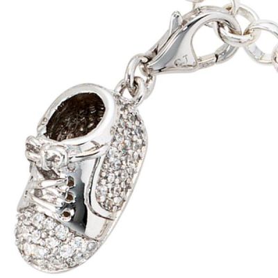 Einhänger Charm Babyschuh 925 Sterling Silber rhodiniert mit Zirkonia | 36350 / EAN:4053258095324