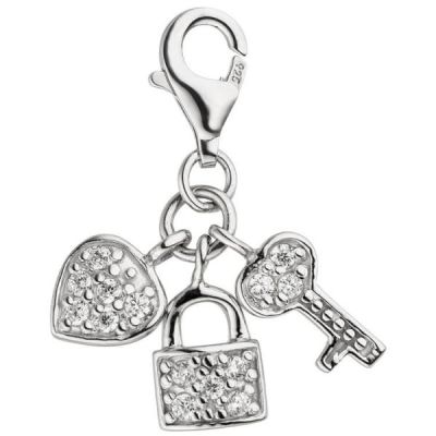 Einhänger Charm Schlüssel zum Herzen 925 Silber 14 Zirkonia | 51168 / EAN:4053258365649