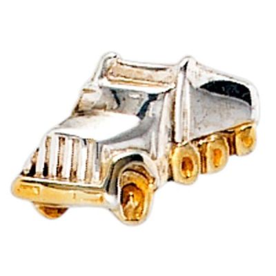 Einzel-Ohrstecker LKW Lastwagen 925 Silber bicolor vergoldet | 40218 / EAN:4053258212639