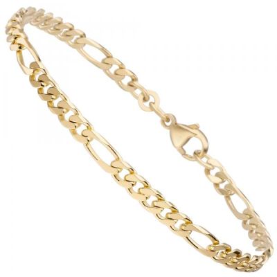 Figaroarmband 333 Gold Gelbgold massiv diamantiert 21 cm Armband Goldarmband | 54196 / EAN:4053258540954