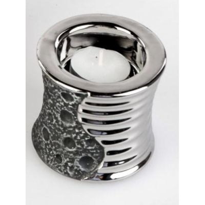 formano Teelichthalter aus Keramik Stone Silber, 8 cm | 11555592 / EAN:4260522160002
