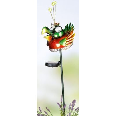 GILDE bunter Solar Vogel aus Metall auf Gartenstab, 80 cm | 11530342 / EAN:4260452197864