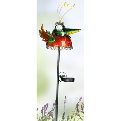 GILDE bunter Solar-Vogel aus Metall mit Gartenstab, 80 cm | 11530341 / EAN:4260452197857