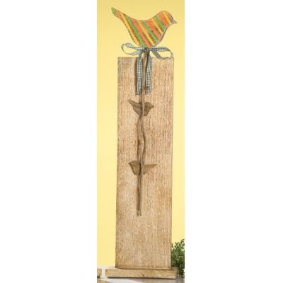 GILDE Deko-Ständer aus Mangoholz mit buntem Vogel, 77 cm | 11524189 / EAN:4260452193897