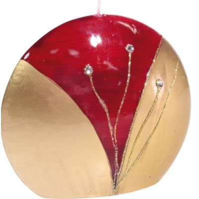 GILDE Diskus-Kerze in Rot mit Strass-Steinen, 4 x 9 x 8 cm | 11545062 / EAN:4260491142764