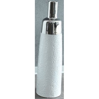 GILDE Flaschenvase weiß silber mit Musterung, 17 x 61 cm | 11556072 / EAN:4009079479409