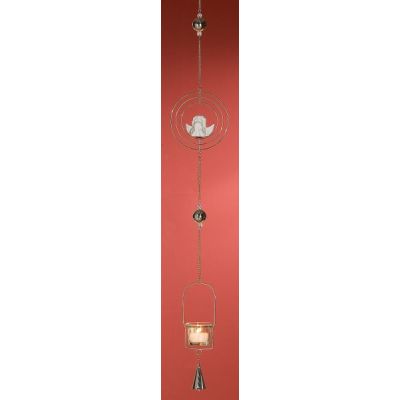 GILDE Hängedeko Teelichthalter Kreis mit Engel aus Metall, 100 cm | 11545138 / EAN:4260491143365