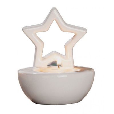 GILDE Kerzenhalter Stern im Porzellanschälchen, weiß, 12 x 9,5 cm | 11596326 / EAN:4260578010474