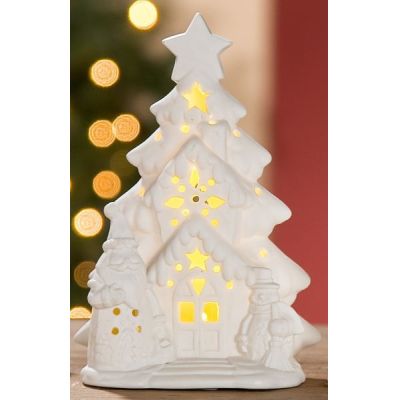 GILDE LED Weihnachts-Idylle aus Porzellan, matt weiß, 16 cm | 11542501 / EAN:4009079256604