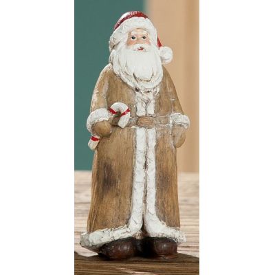 GILDE Weihnachtsmann mit Zuckerstange im Holz Look, 13 cm | 11583698 / EAN:4260522165076